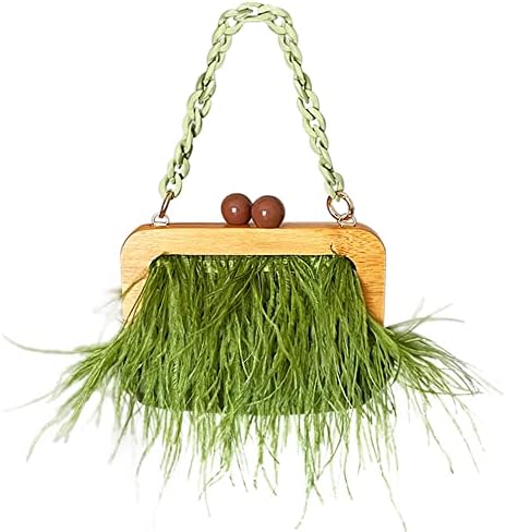 Retro Ostrich Feather Women's Evening Handbags Shell Tassel Party Clutch Purses Tote Bags for Women Party Banquet Prom Green
