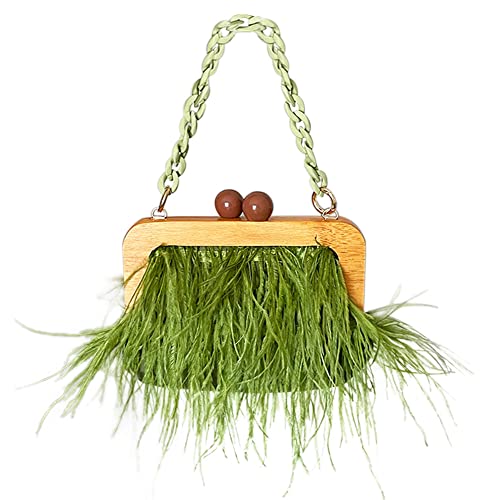 Retro Ostrich Feather Women's Evening Handbags Shell Tassel Party Clutch Purses Tote Bags For Women Party Banquet Prom Green #TOP27