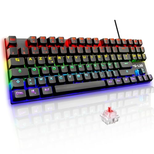 The G-Lab Keyz Mercury TKL Clavier Mécanique Gamer 87 Touches Filaire USB AZERTY Français, Rétro-Éclairage LED Multicolore - Gaming Compact sans Pavé Numérique PC/PS4/PS5/Xbox - New - Noir