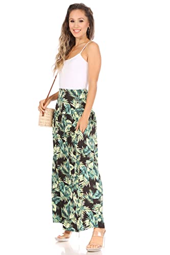 Black Green Leaf Skirts For Women Ankle Length Skirt Casual Long Skirt High Waisted Maxi Skirt Reg And Plus Size Black Green Leaf Skirt Long Skirt (Size Large, Black Green Leaf) #TOP1