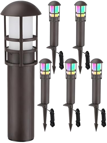 Image of LEONLITE 6-Pack RGBCW Low Voltage Landscape Pathway Lights, 3W, CRI90