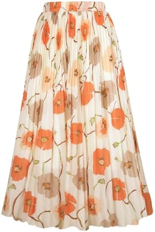 OBBUE Women's Chiffon Pleated Skirts Elastic High Waist A-line Mi...