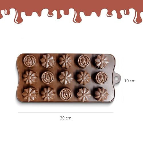Image of HS Multiflower Silicone Mould, Non-Stick Food Grade Silicone Mould for Chocolate, Candy, Jelly & Ice Cube (Brown)
