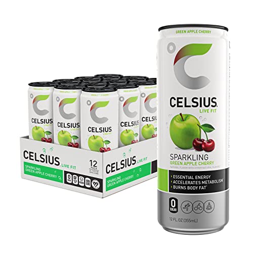 CELSIUS Sparkling Green Apple Cherry, Functional Essential Energy Drink 12 Fl Oz (Pack of 12)