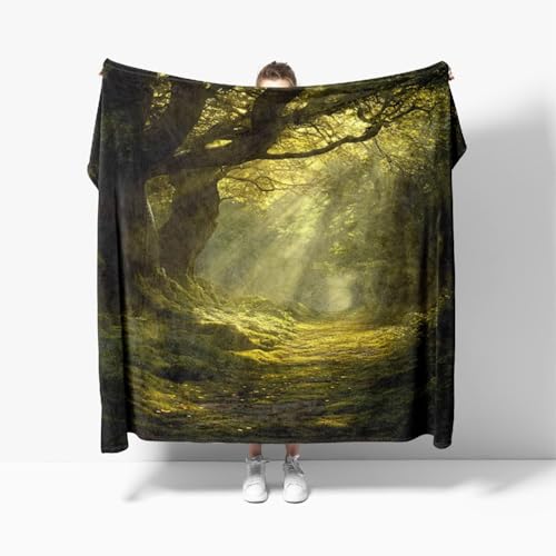 WaldbaumhöHlenlandschaft Kuscheldecke Flauschige Couch Decke XL 130x150 cm GrüN Fleecedecke, Warmer Tagesdecke - Leichte Decken für Sofa Bett, Winter Weiche Decke Für Kinder Erwachsene