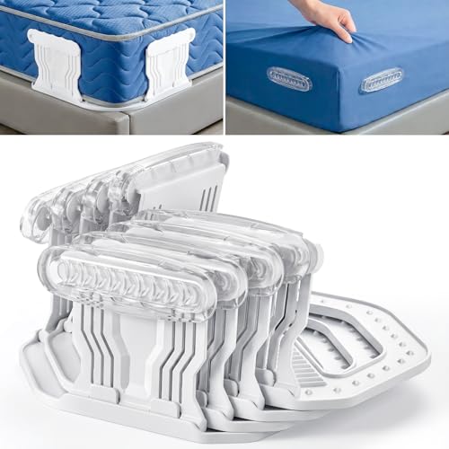 Bed Sheet Holders - 4 Pack Foldable Sheet Fasteners for Mattress Corners Open Corner Bed Sheet Holder Clips with Gentle Sliding Locks Tug-Proof Sheet Grippers Keep Sheets Tight All Night