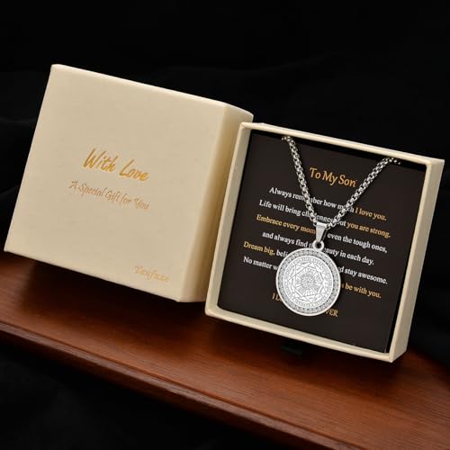 Seven Archangels Pendant Necklace For Men Women Protection Amulet Archangel Michael Coin Pendant Necklace Gabriel Uriel Spiritual Zircon Stainless Steel 22+2 inches2