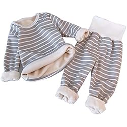 Pijamas Termicas Para Niñas Serecofo Conjunto Térmico Bebé 2-5 Años Pijama Térmico Infantil para Niñas y Niños de Polar Grueso Camiseta de Manga Larga Arriba y Pantalón de Talle Alto Invierno (Gris, 3-4 años)
