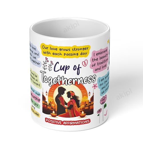 Image of Cup of Togetherness - Karva Chauth Mug Design with Positive Affirmations, Celebrate Love, Devotion & Unity ARM731 11oz Ceramic Coffee /Tea Cup