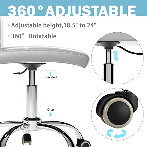 Outmaster 360° Office Desk Chair,Pu Adjustable Rolling Task Chair With Backrest For Barber,Office,Home, Computer,360° Swivel,Armless (White) #TOP4