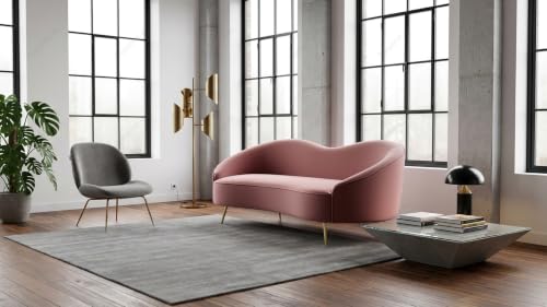 Image of Sixpine Rosewood Luxury Curved Sofa in Premium Velvet-Fabric | Solid Wood Structure | High Density Foam | Sturdy Golden Legs | Comfortable & Stylish Couch for Modern Living Room (Rose Pink, 3 Seater)