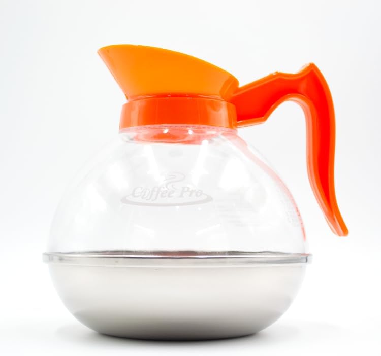 1 Pack Commercial Coffee Decanter 64oz 1.8L 12 Cup (Orange), Polycarbonate Plastic Body with Stainless Steel Bottom & Ergonomic Handle, Perfect for Serving Coffee at various commercial occasions