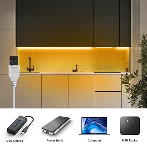 Tayire 2m USB 5V LED Streifen Warmweiss 3000K, 960LEDs Dimmbar COB LED Strip Lights CRI90+ LED TV Hintergrundbeleuchtung, Flexibel Unterbodenleuchte für Drinnen Küche,Schlafzimmer,Zuhause DIY