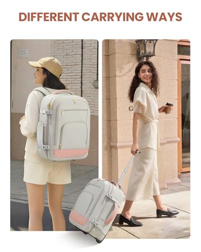 Image of LOVEVOOK 50L Rolling Backpack with Wheels, 18 Inch Carry On Luggage for Women, Water Resistant Wheeled Travel Backpack, Flight Approved Underseat Trolley Bag for Business, Overnight Trips, College