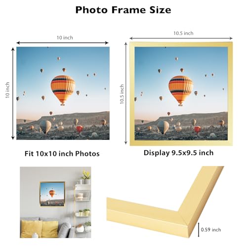 Image of JCJMY 10x10 Picture Frame Gold for Wall Hanging, Wall Mounting Horizontally or Vertically, 10 x 10 Square Wall Gallery Poster Photo Frame with Durable Shatter Resistant Plexiglass, Gold