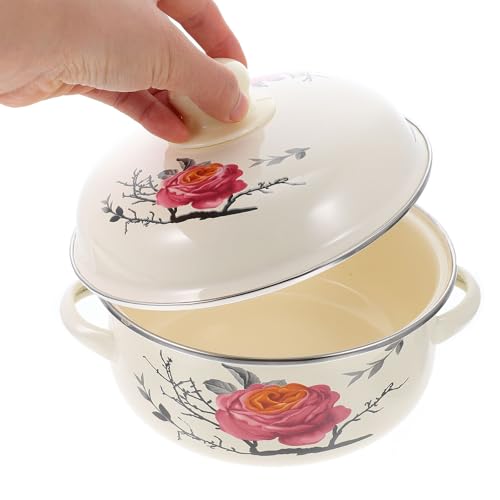 Marmite haute en émail retro VOSAREA casserole cuisson gaz avec couvercle - 8