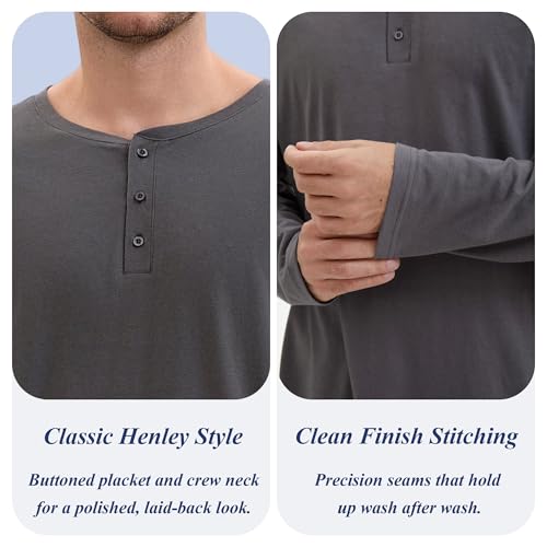 Mens Pajamas Set Henley T-Shirt Comfy Pj Sets Long Sleeve Pajamas Cotton 2-Piece Loungewear Nightwear with Pockets4