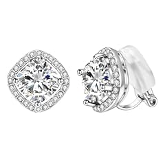 White Cz Earrings Clip on White Gold Plated