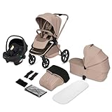 Lionelo Freya Kinderwagen 3 in 1 Kombikinderwagen Reisesystem (0-4 Jahre, bis 22 Kg) faltbarer Babywanne, Sportsitz und Babyschale i-Size 40-87 cm, Federung, PU-Räder, XXL Verdeck UPF50+