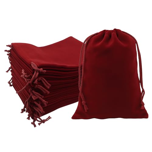 Mandala Crafts 5x7 Maroon Velvet Drawstring Bags for Jewelry Gifts Favors