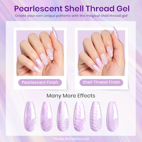 Image of Beetles Purple Gel Polish Set - 6 Color Shimmer Pearl Jelly Gel Polish | with Nail Brush Soak Off LED Lamp Swirl Shell Thread Effect DIY Manicure Gifts for Women