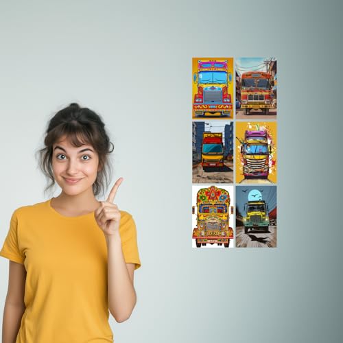 Image of SiddArtify Vibrant Truck Art Print Set - Set of 2-4x6 Inch - Board (Pack of 6) - Sticker (Pack of 6) Wall Room Decoration art Poster Prints