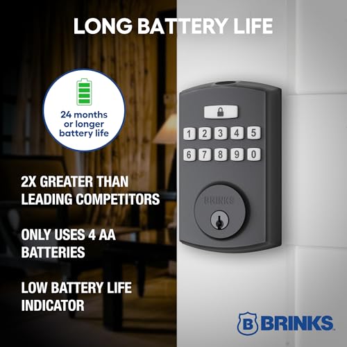 BRINKS Security Door Locks, High-Security Keyless Entry, Smart Electronic Door Lock with Deadbolt, Up to 50 Codes, Automatic Locking (Deadbolt, Matte Black) thumbnail 7