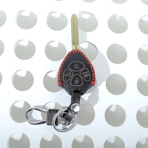 Image of Leather Smart Car Key Cover Case with Metal Hook Keychain for Toyota Fortuner, Corola, Old Corola Altish (Black)