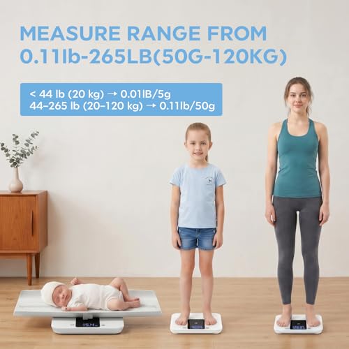 Image of MomMed Baby Scale with Height Measuring Tape - Digital Smart Scale for Infant Weight with Hold & Lock Function, Auto Shut-Off, LED Display - Multi-Function Scale for Newborns, Adults, Cats, Dogs
