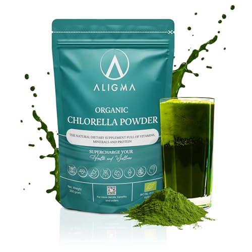 Aligma Organic Chlorella Powder 250g for Immune System Booster, Super Greens Powder, Natural Source of Vegan Protein, Minerals & Vitamins | Resealable Package