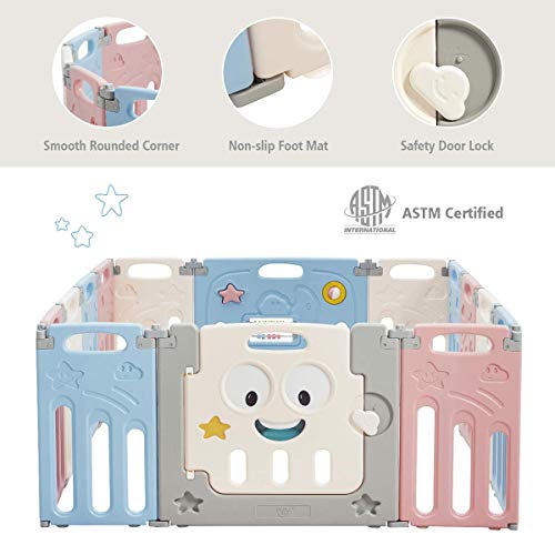image for Costzon Foldable Baby Playpen, 14-Panel Baby Play Yards with Lock Door