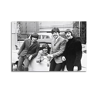 Poster décoratif sur toile The Beatles Star noir et blanc – 30 x 45 cm - Les Beatles, Paul McCartney, John Lennon, RIngo Starr, George Harrison