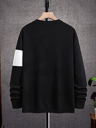 Makemechic Men's Casual Color Block Round Neck Long Sleeve Sweatshirt Pullover Sweater Top Multicolor M #TOP1