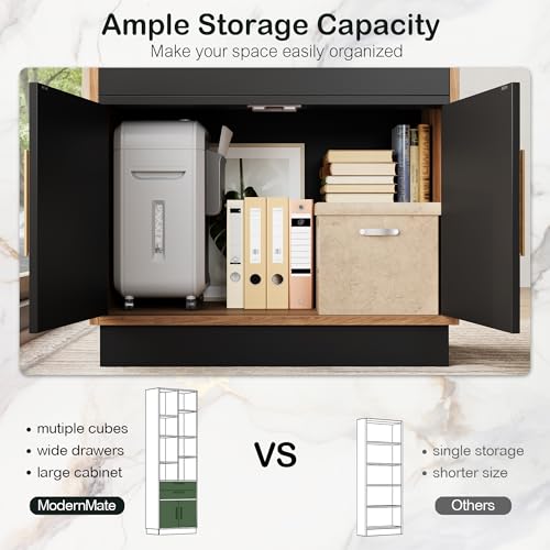 Image of ModernMate 73.3 inch Bookcase with 2 Drawers and Doors, 8 Storage Cubes