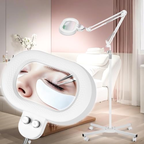 KUVRS 2 200 Lumens 12X Magnifying Glass with Light and Stand Floor Lamp with 3-Axis Rotary Head Mag Lamp for Estheticians Facial Eyelash Infinite Colors Lighted Magnifier for Craft Sewing-White