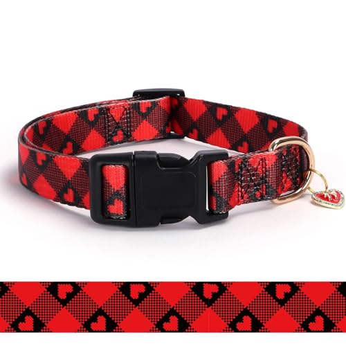 Image of Love Pattern Dog Collar with Buckle Adjustable Safety Nylon Collars for Small Medium Large Dogs, Cute Stylish Girl Boy Christmas Dog Collar （Red Heart,S