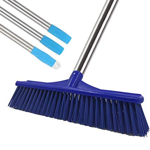 GLORYA Floor Scrub Brush - Grout Cleaner Brush with 5ft Lightweight Stainless Steel Handle Pole - Stiff Bristle Concrete Broom and Tile Scrubber for Bathroom, Patio, Kitchen, Wall, Deck and Garage