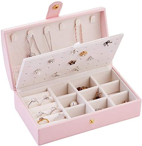 Bienwwow Petite boîte à bijoux de voyage en cuir synthétique pour bagues, boucles d'oreilles, colliers, bracelets - Rose Cover