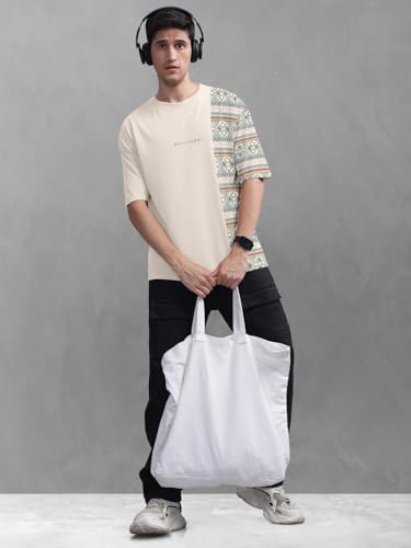 Image of BULLMER Trendy Front and Back Printed Oversized Round Neck T-Shirt for Men - Pack of 2