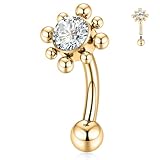 AROWRO Piercing para ombligo, titanio, piercing para el ombligo, rosca interior, piercing bananabell, circonita cúbica, piercing para el ombligo, 14 g, 8-10 mm, Titanio, Circonia cúbica