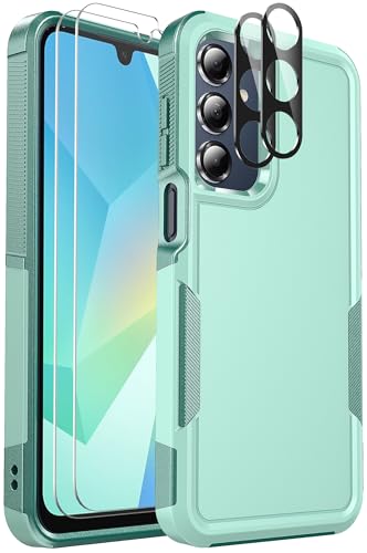 Ezanmull for Samsung Galaxy A16 5G Phone Case, [Military Grade Drop Protection] [Glass Screen Protector + Camera Lens Protector] Non-Slip Shockproof case (Teal)