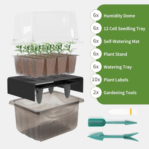 Rarello Bandeja de sementes autoirrigável, kit de sementes reutilizáveis de 72 células com cúpulas d