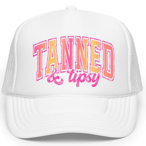 Tan & Tipsy Summer Trucker Hat for Women Foam Front Classic 5 Panel Mesh Snapback White Trucker Hat