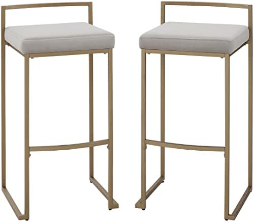 Crosley Furniture Harlowe Bar Stool, Set of 2, Gray and Gold