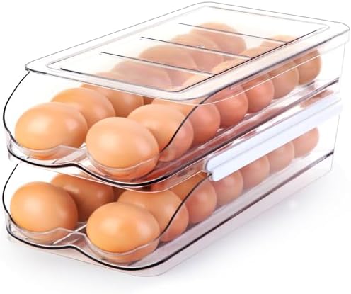 Egg Holder for Fridge, Automatic Rolling Egg Container for Refrig...