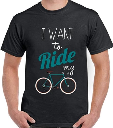 sukanosi Bicycle T Shirt I Want to Ride My Bike Mens Mountain Road BMX Hipster Fixie Black M