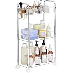 SPACEKEEPER 3 Tier Acrylic Storage Rolling Cart Clear Bathroom Cart Organizer, Transparency Laundry Room Organization Mobile Shelving Unit Multifunction Rolling Utility Cart for Office Living Room