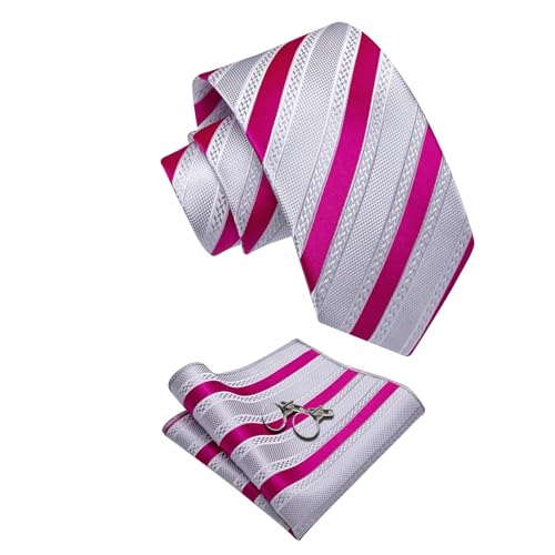 Image of YourTies Striped Ties for Men Classic Woven Silk Necktie with Handkerchief Cufflinks Set Formal Business Party Wedding