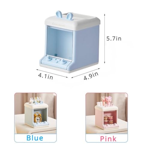 Image of Cosmetics Storage Box with Kawaii Stickers Makeup Organizer Bunny Pen Holder Cute Rabbit Ears Aesthetic Pencil Case (Blue+Random Pattern Stickers+4 Pieces of 3D Stickers)