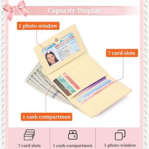 Image of RNIEGA Small Wallets Girls Cute Coquette Bow Wallet Women Aesthetic Credit Card Holder with ID Window, Cream Yellow